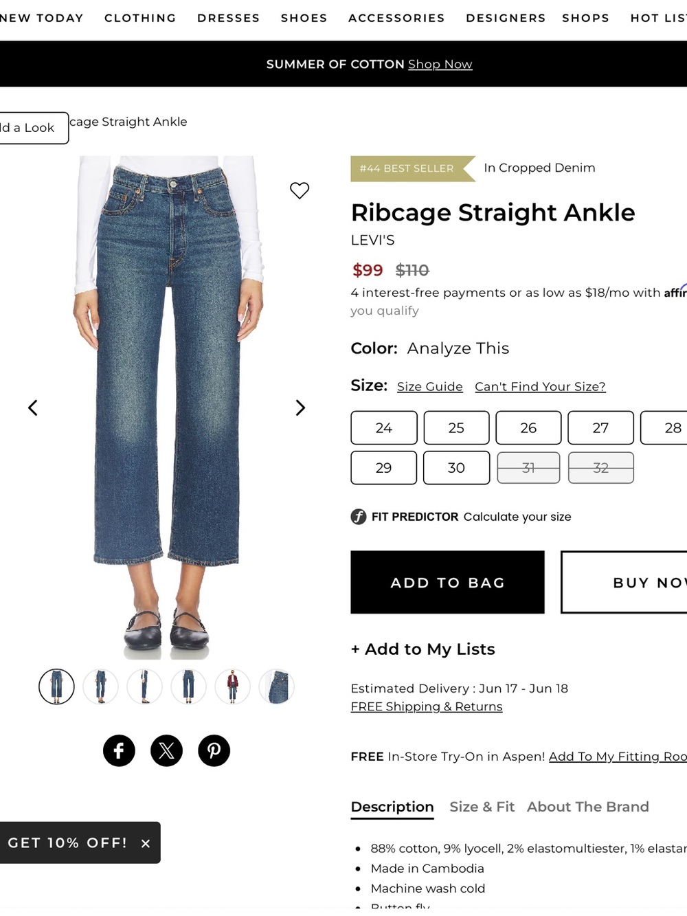 NEW Levi's Premium Ribcage Straight Ankle Jeans - Picture 15 of 16